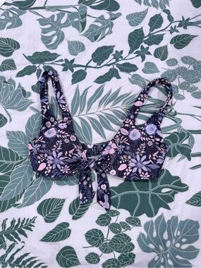 Floral Tie-Front Bikini Top - Pink & Navy Floral